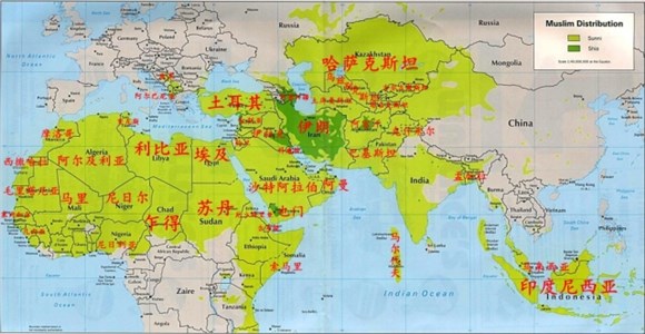 伊斯兰国家分布图 什叶派伊斯兰国家只有伊朗,阿塞拜疆.图片